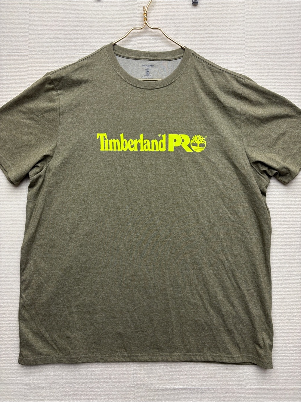 Timberland PRO Olive Green Tee with High-Vis Yellow Logo XXL